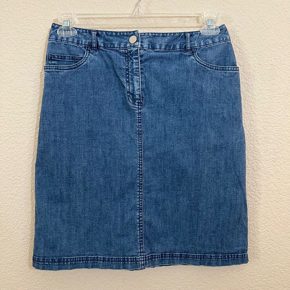 Casual Corner Size 6 Women Blue Vintage Y2K 90s Denim Straight Pencil Mini Skirt